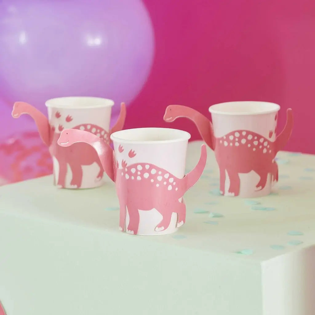 Pink Pop Out Dinosaur Paper Cups 8pk