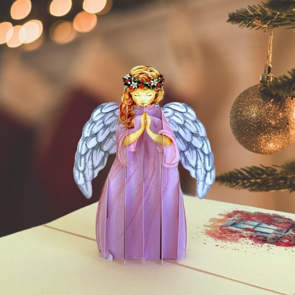 Online Party Supplies Australia Handmade Pink Praying Guardian Angel Pop Up Christmas Card For Mum