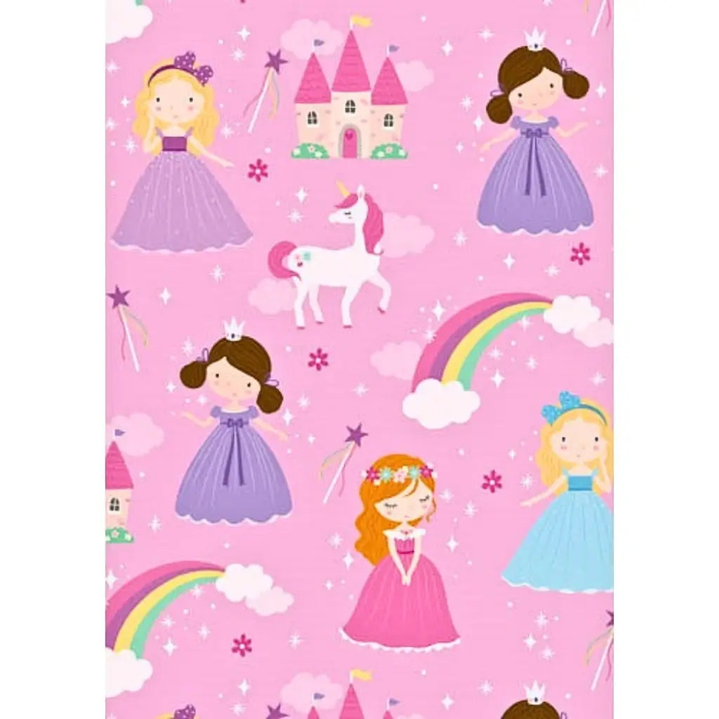 Princess wrapping paper with unicorn and castle