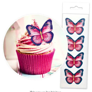 Pink and purple butterfly wafer toppers for cakes