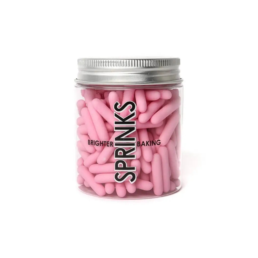 Matte pink cake sprinkles rods in jar by Sprinks