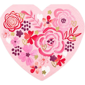 romantic elegant Floral heart shaped paper napkins 16pack for valentines day