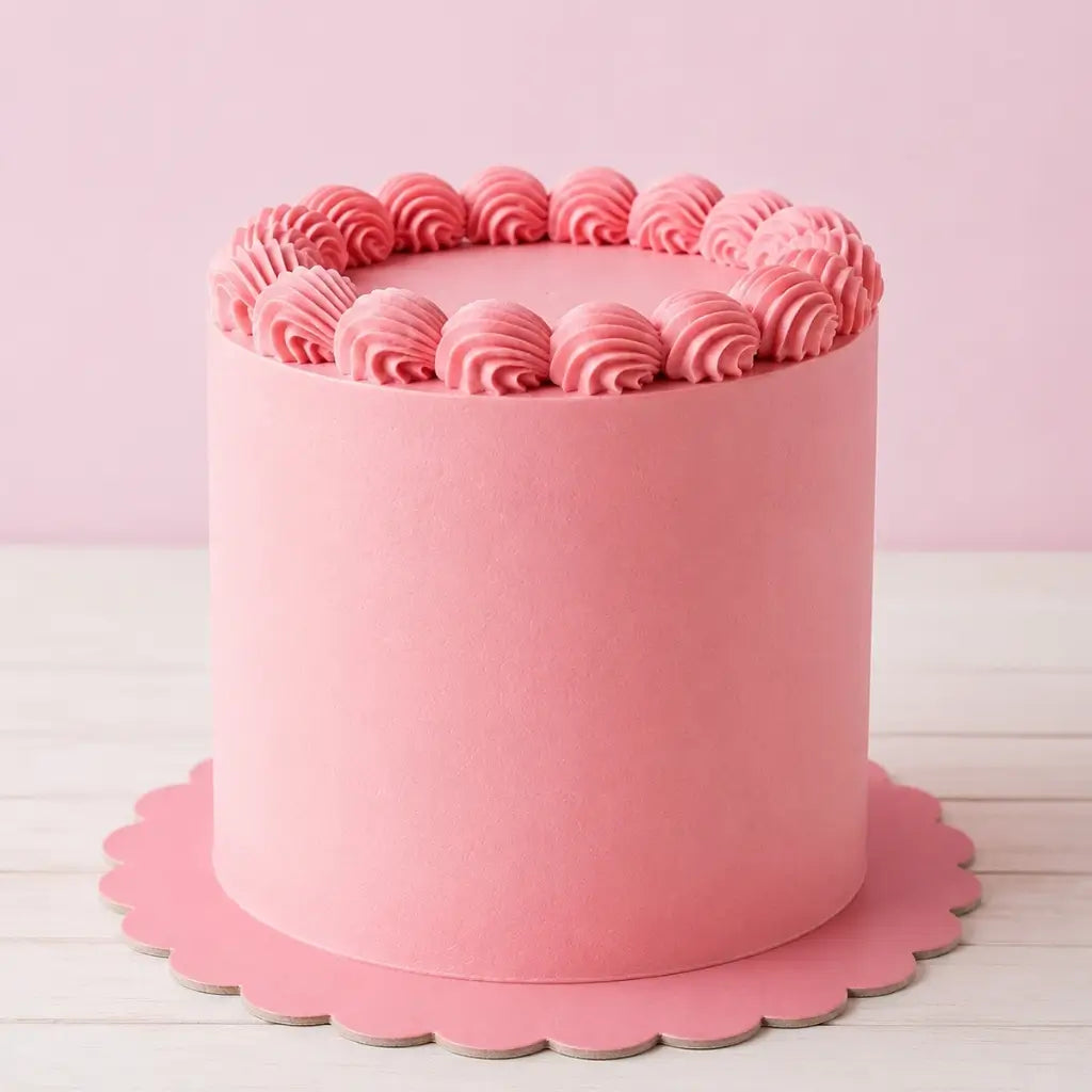 pastel pink scalloped cake board measuring 25.4cm