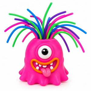 Funny pink monster party favour activated by pulling its colourful hair