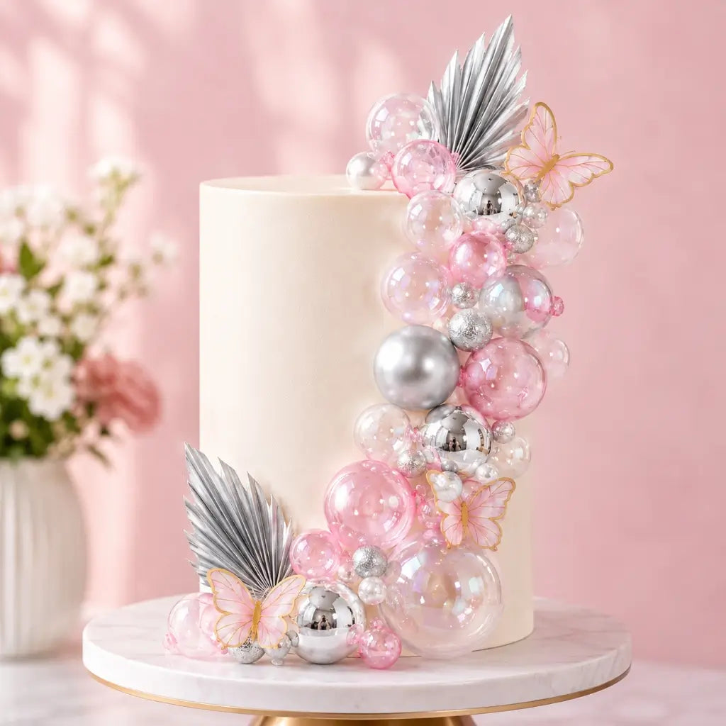Pink and Silver Butterfly Cake Decorations Kit 27 pack