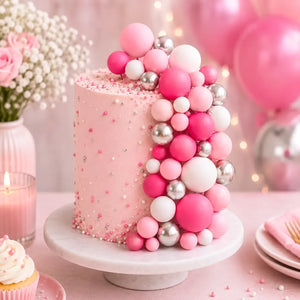 Pink, White & Silver Deco Foam Ball Cake Topper Set 32pk