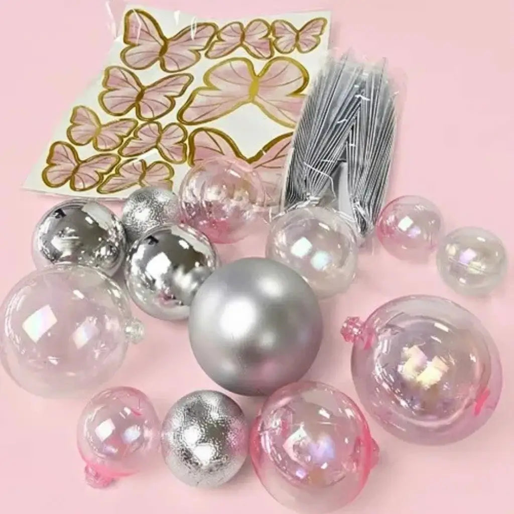 Pink Butterfly Cake Toppers with Silver Decorative Balls
