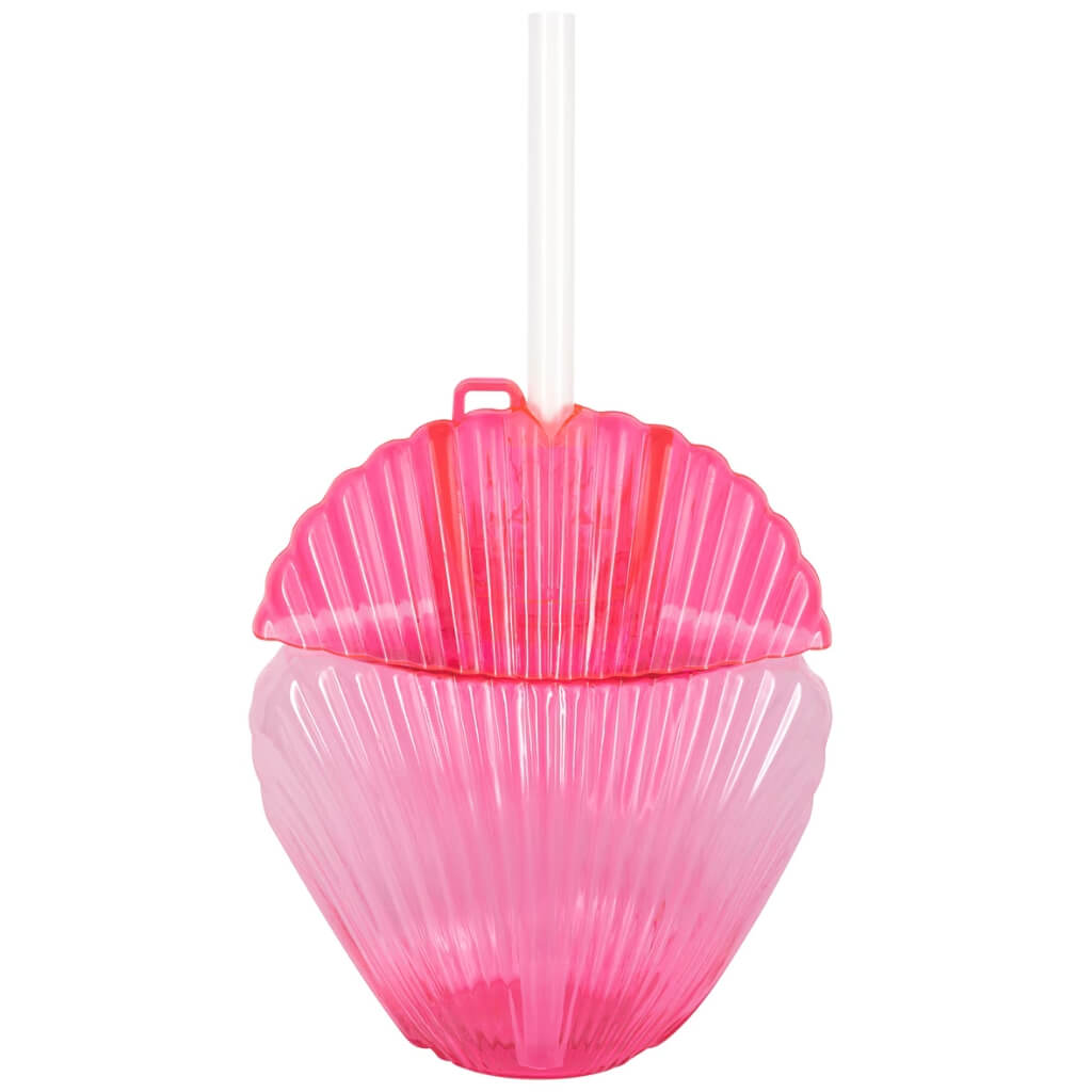 Pink Seashell Cup with Straw 444ml mermaid party decorations