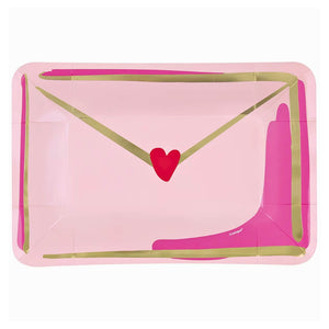Pink love letter envelope shaped Valentine paper plates