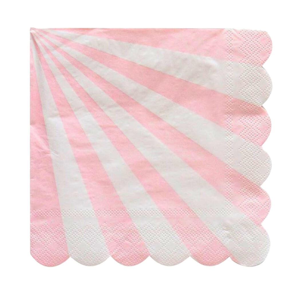 Pack of 20 Pink & White Striped Scalloped Edge Paper Napkins party tableware