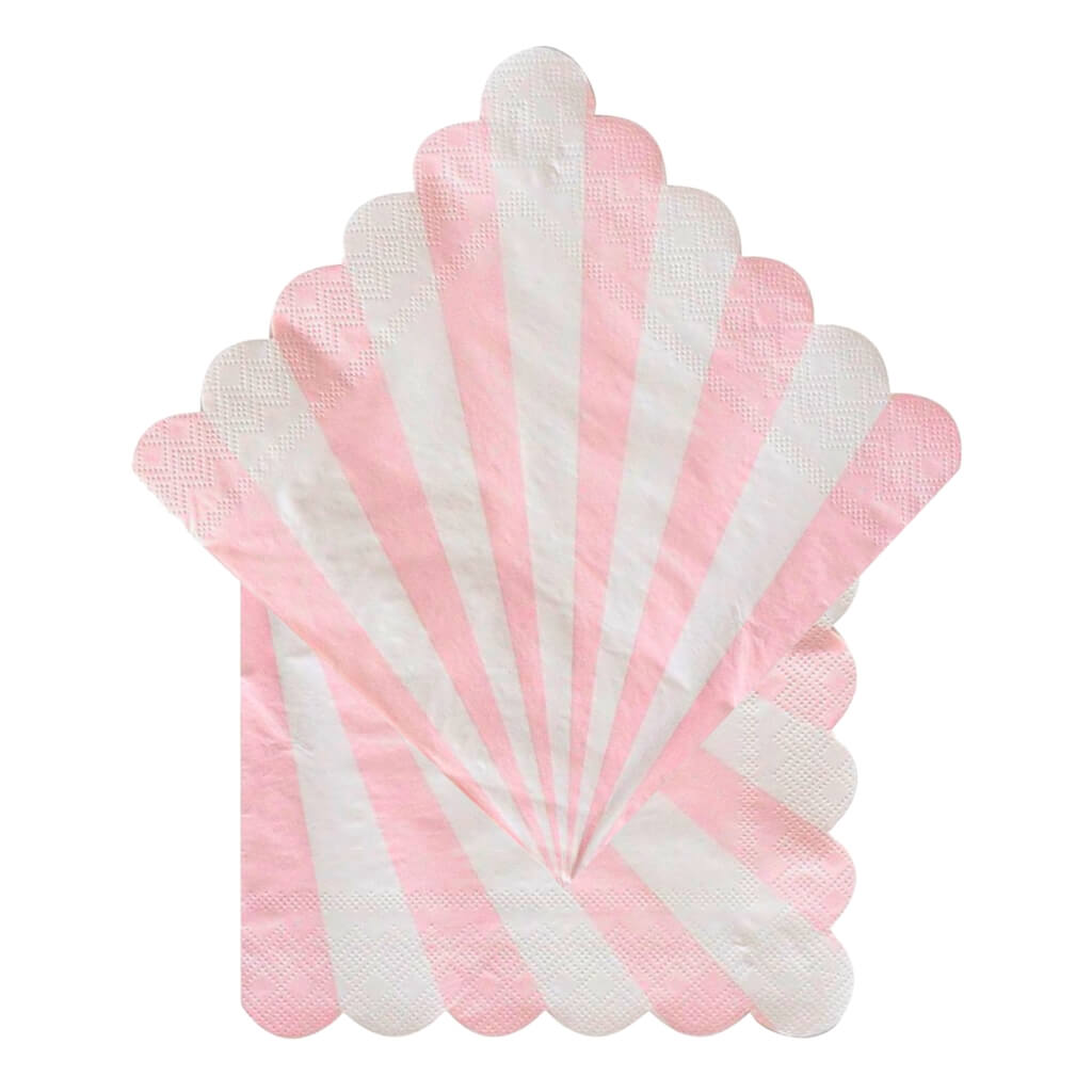 Pack of 20 Pink & White Striped Scalloped Edge Paper Napkins party tableware