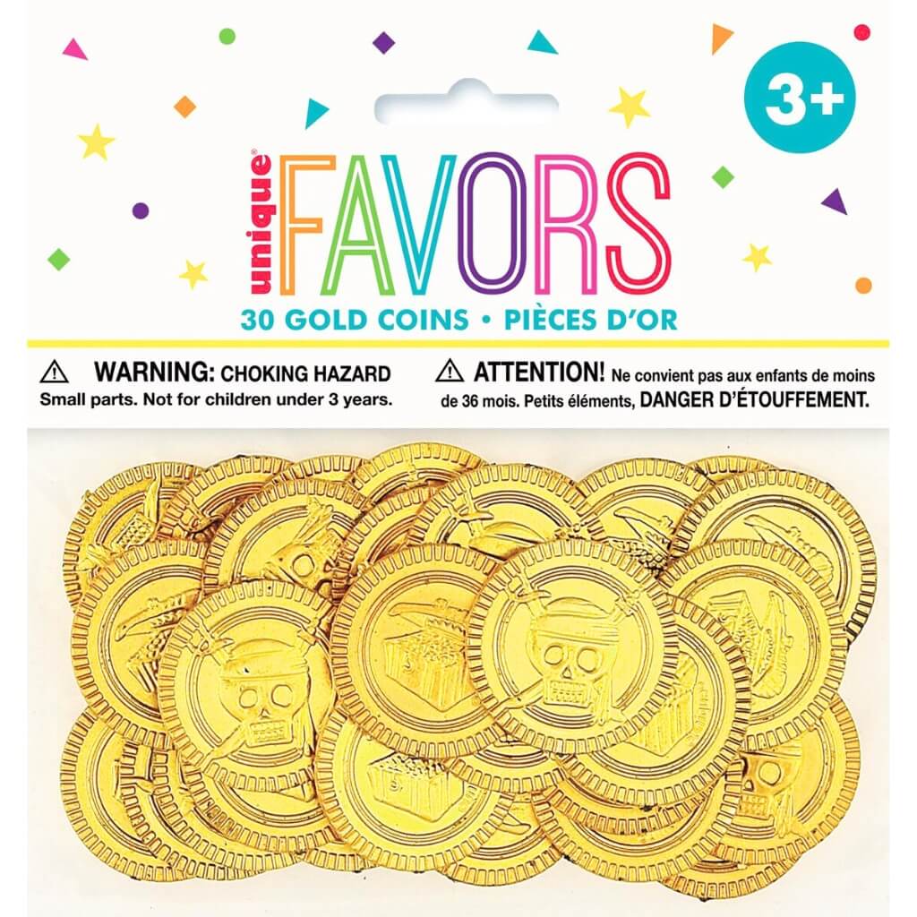 Pack of 30 Pirate Treasure Plastic Gold Coins