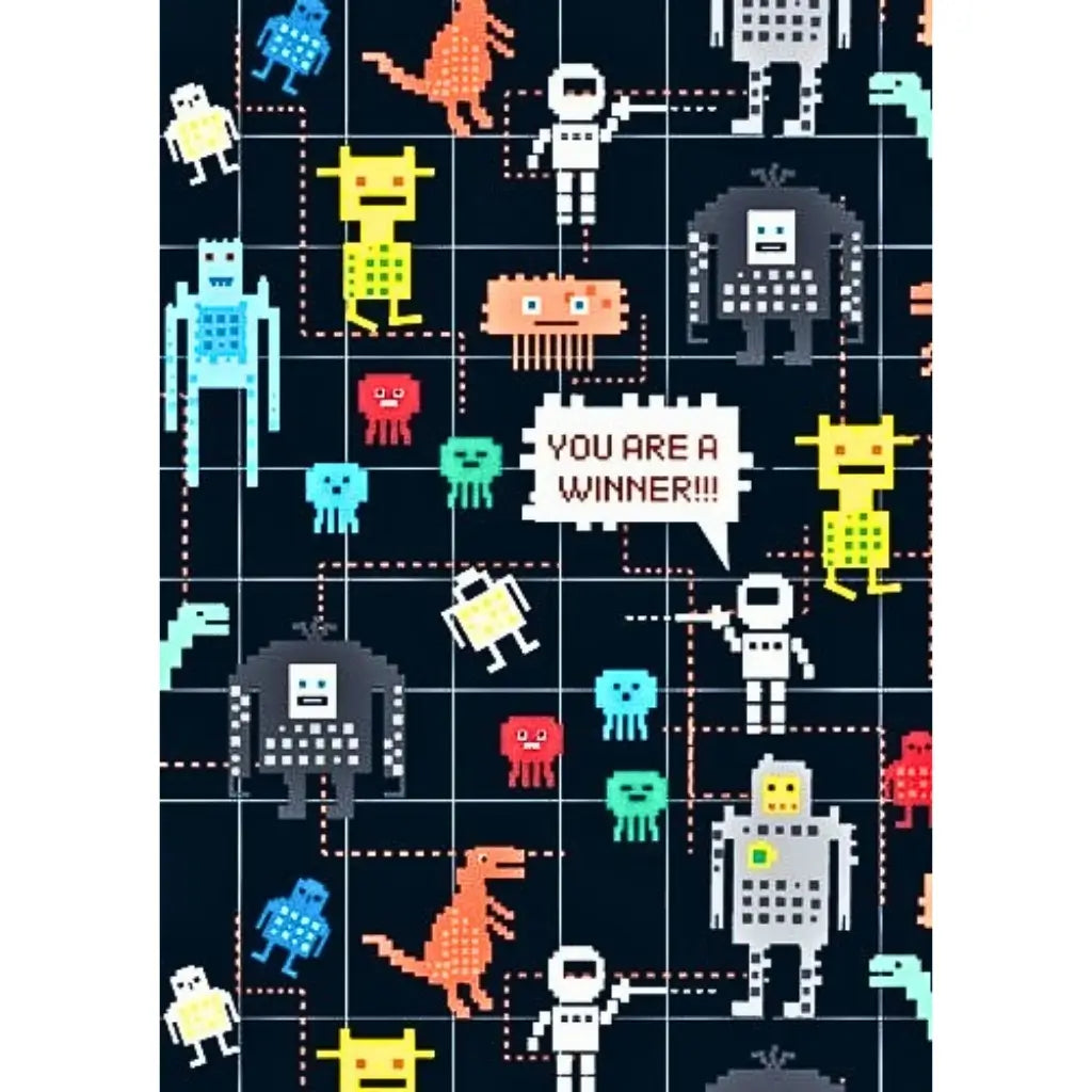 Pixel gaming wrapping paper retro design