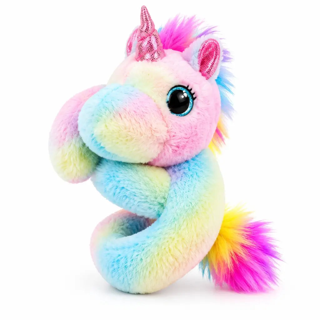 Colourful rainbow unicorn plush animal slap bracelet for children