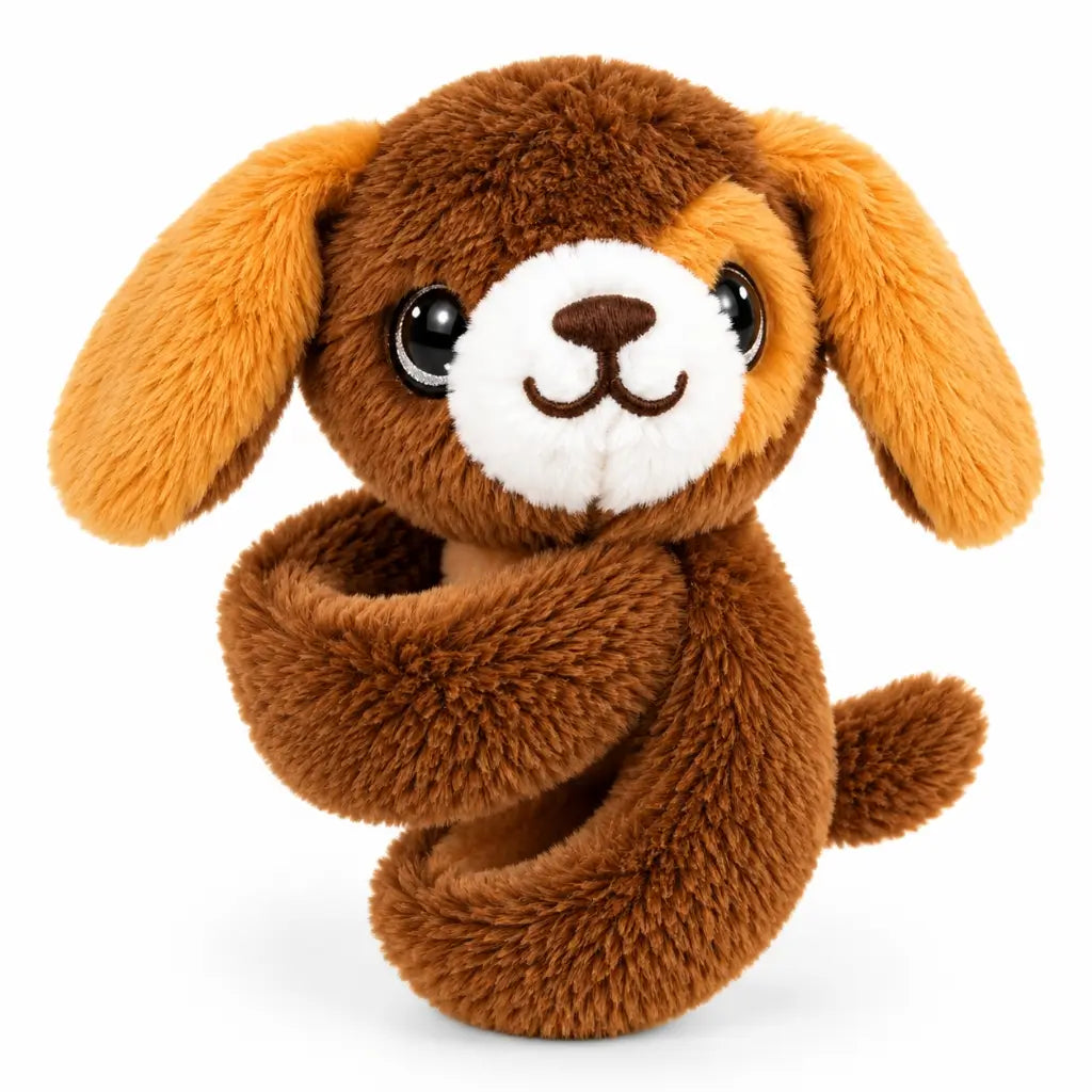 Soft puppy plush slap bracelet designed as a wearable children’s toy