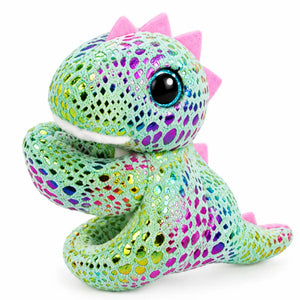 Shimmering dinosaur plush slap bracelet with colourful scale patterns