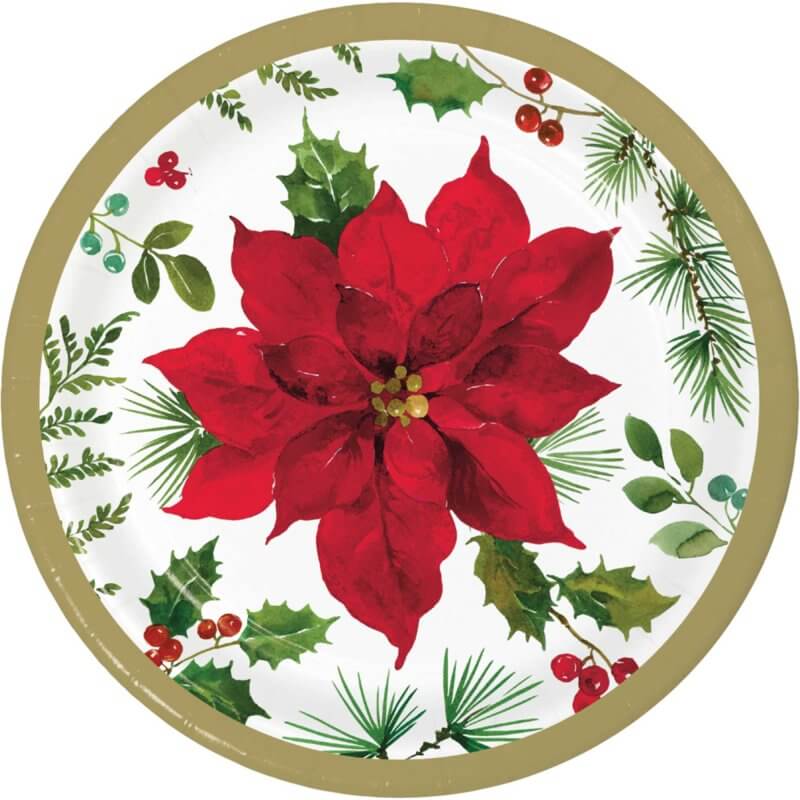 Posh Poinsettia Paper Lunch Plates 18cm 8pk