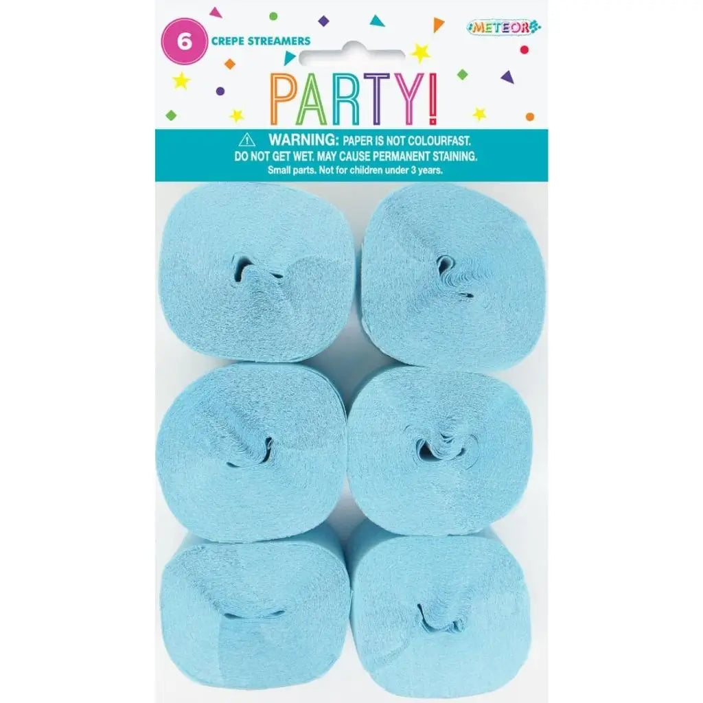 Powder blue crepe streamers 6 pack for party decorations