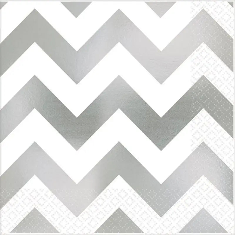 Premium Silver Chevron Beverage Napkins 16pk