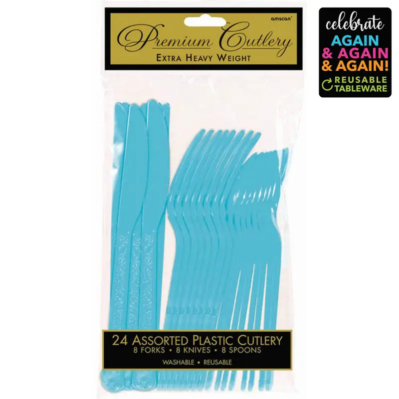 Caribbean Blue Premium Plastic Cutlery Set 24pk