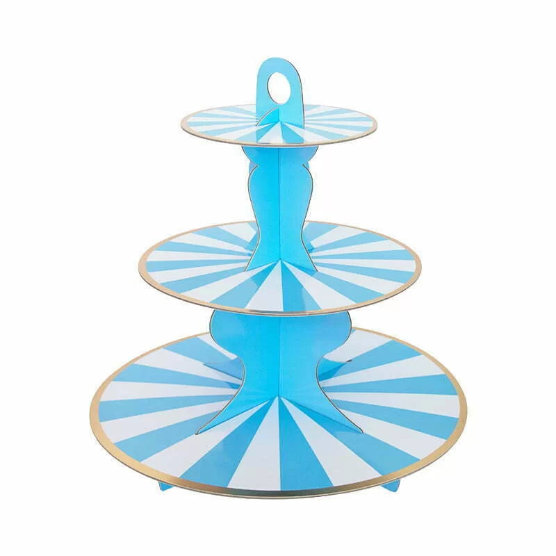 3 Tier Eco Blue Striped Cake Stand