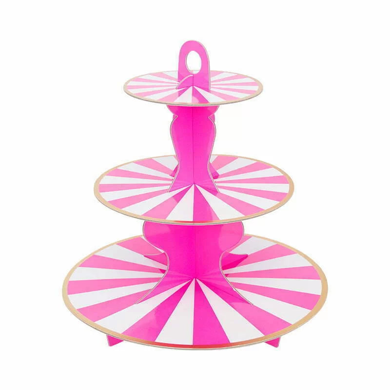 3 Tier Eco Hot Pink Striped Cake Stand