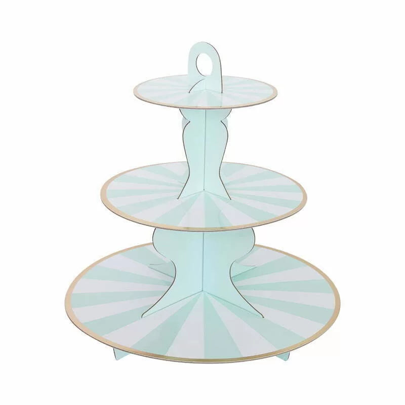 3 Tier Eco Pastel Mint Green Striped Cake Stand