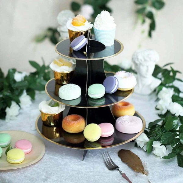 Premium Black Gold Rim Cake Treat Stand Tier Sweets Display Holder