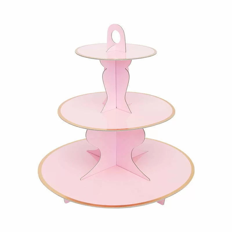 Premium Round Pink Gold Rim 3 Tier Cupcake Stand