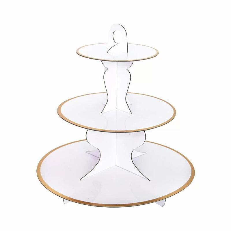 Premium Round White 3 Tier Cupcake Stand with  Gold Rim