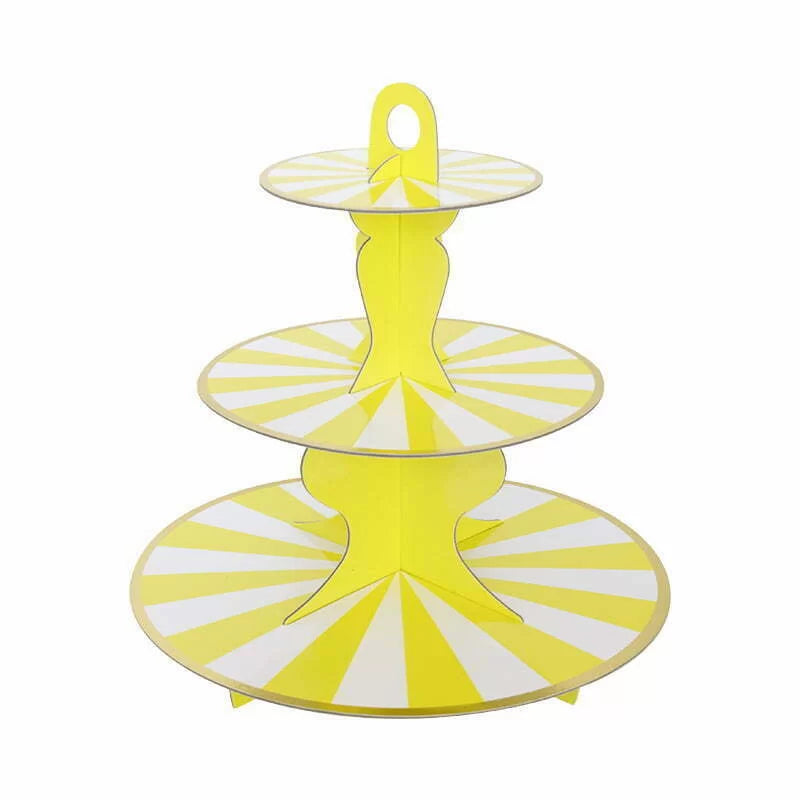 3 Tier Eco Yellow Striped Cake Stand