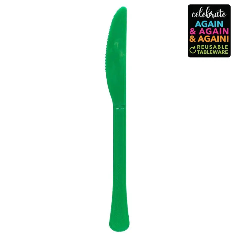 Premium Festive Green Plastic Knives 20pk - Extra Heavy Weight