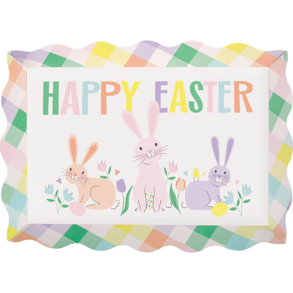 Pretty Happy Easter Rectangular Scalloped Edge Cardboard Serving Tray.