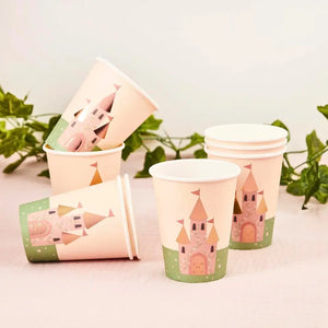 Pack of 8 Little Princess castle paper cups 250ml with pink and green design