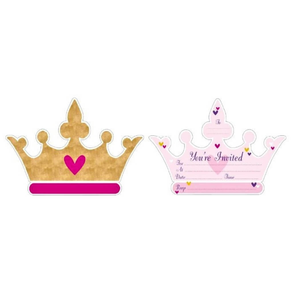 Princess crown party invitations with gold crown design