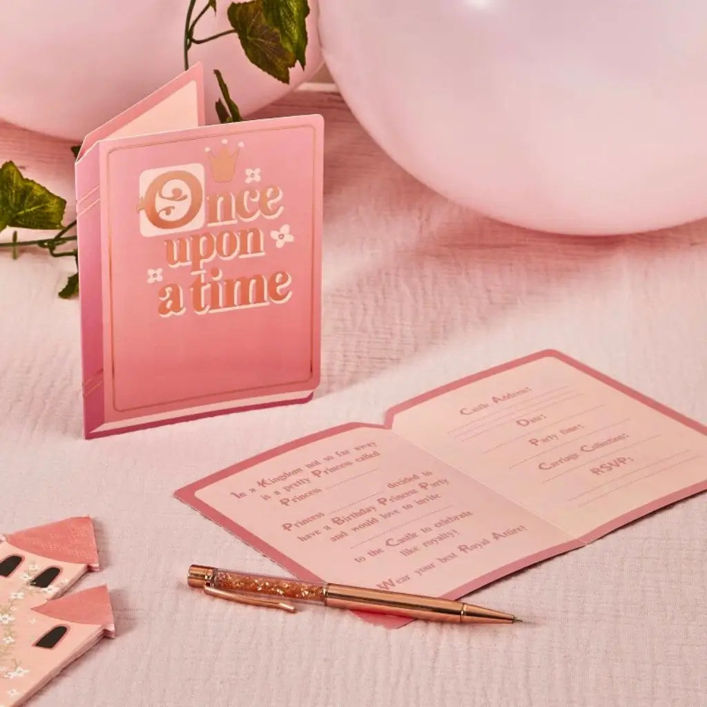 Little Princess fairytale book party invitations pack of 10 with pink storybook design
