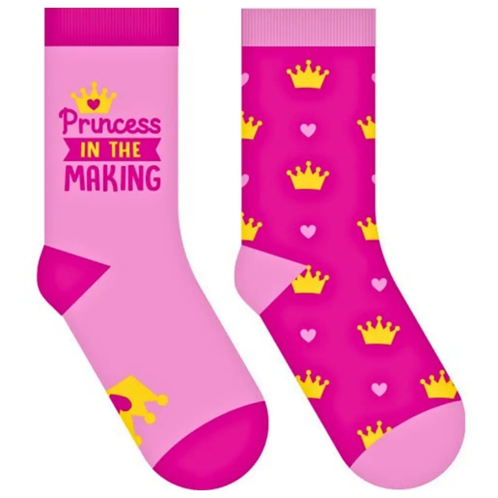 Princess In The Making girls crew socks 2 pack featuring pink slogan socks and crown pattern crew socks