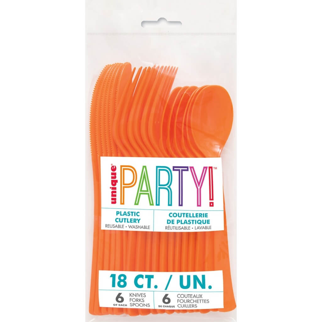 Pumpkin orange reusable cutlery set 18pcs includes forks knives spoons for parties and tableware