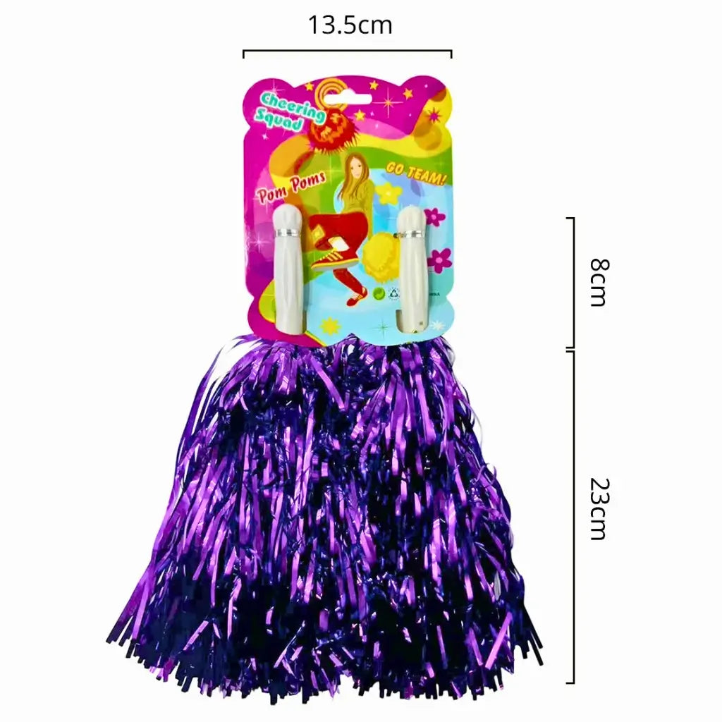 Purple cheerleader pompoms for sports party and school spirit events