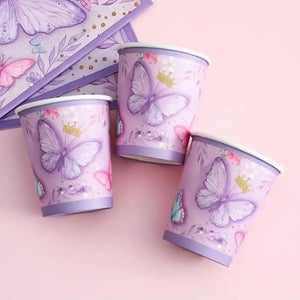 Purple Butterfly Paper Cups 266ml 10pk