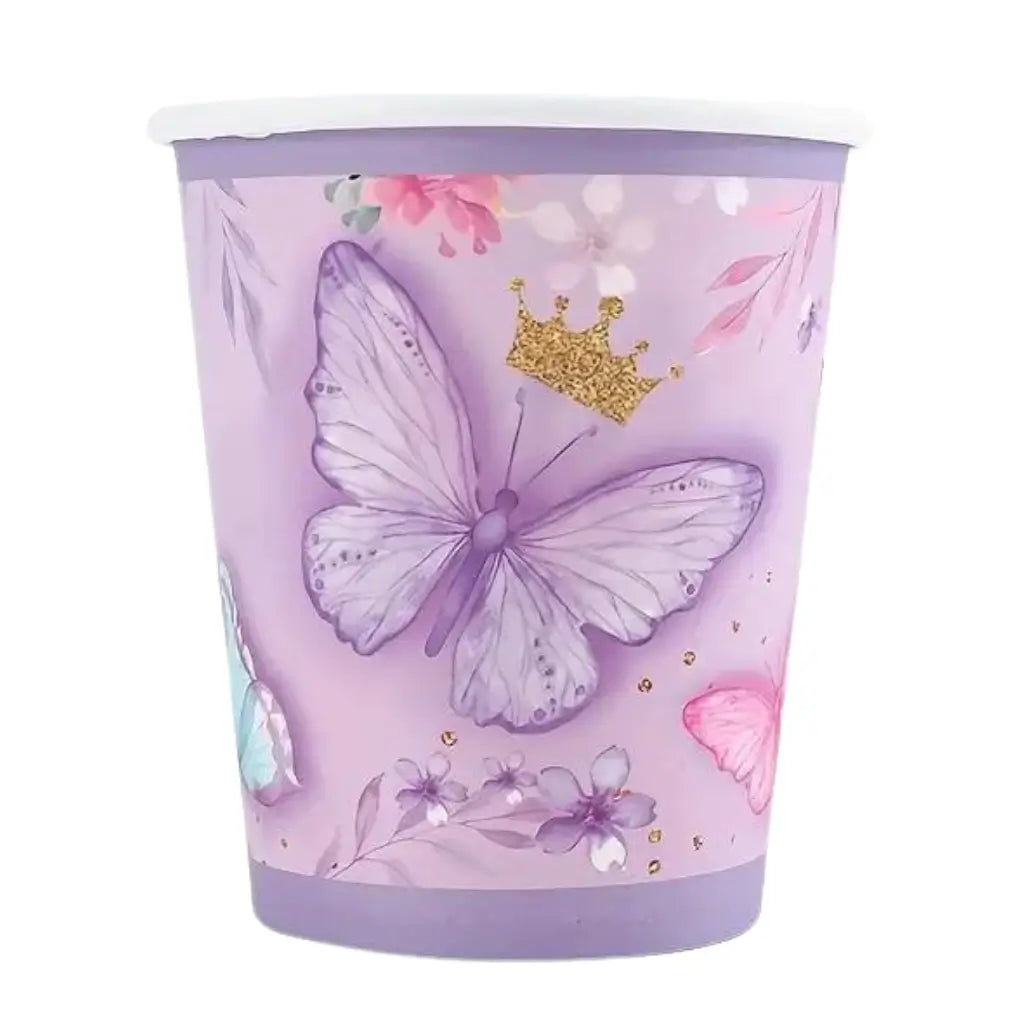 Purple Butterfly Paper Cups 266ml 10pk