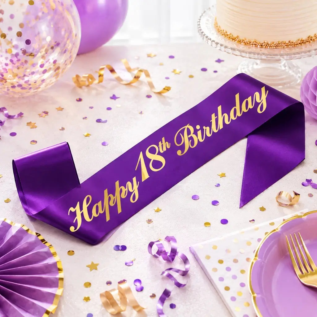 Purple Happy 18th Birthday Party Fabric Sash