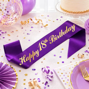 Purple Happy 18th Birthday Party Fabric Sash