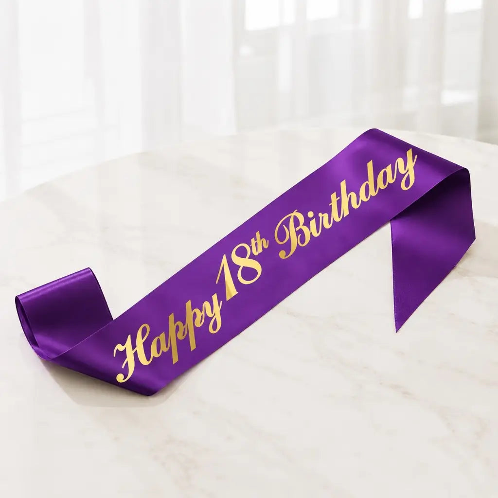 Purple Happy 18th Birthday Party Fabric Sash