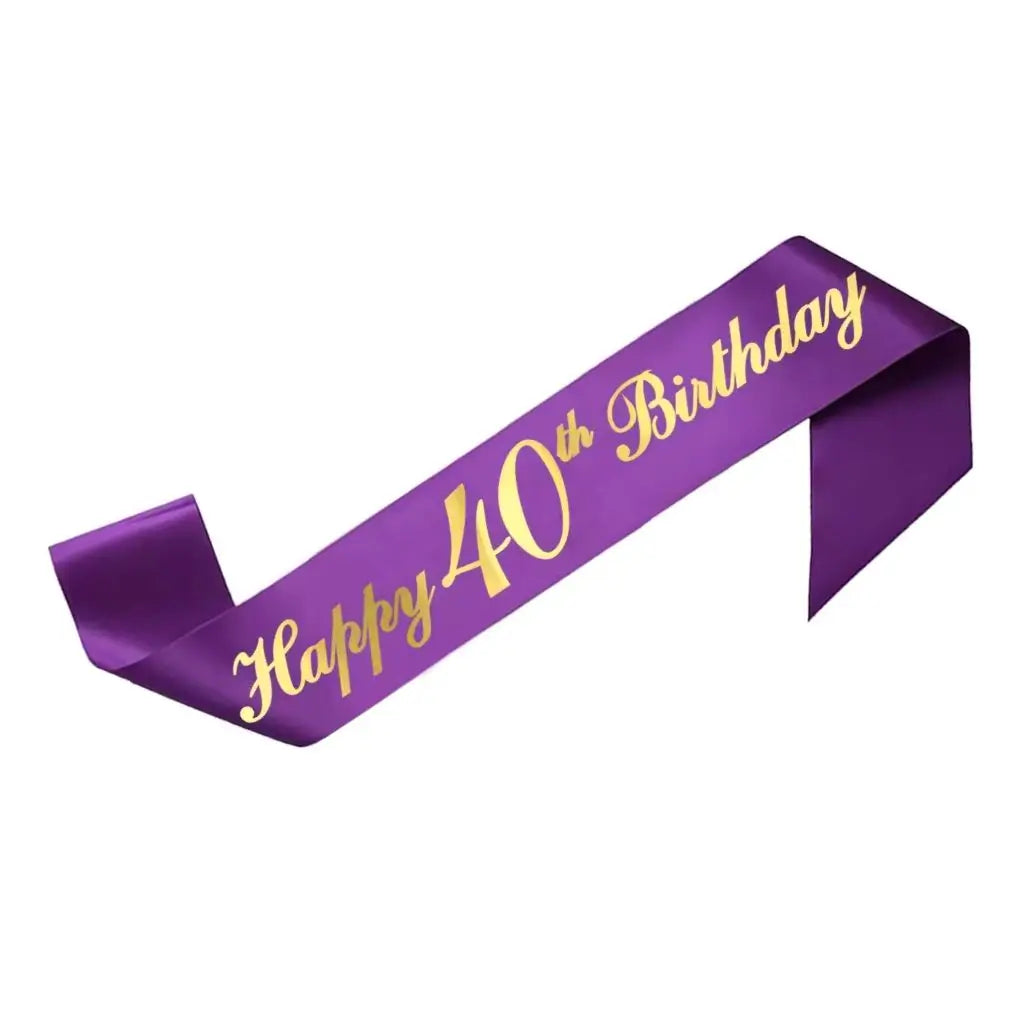 Purple Happy 40th Birthday Party Fabric Sash