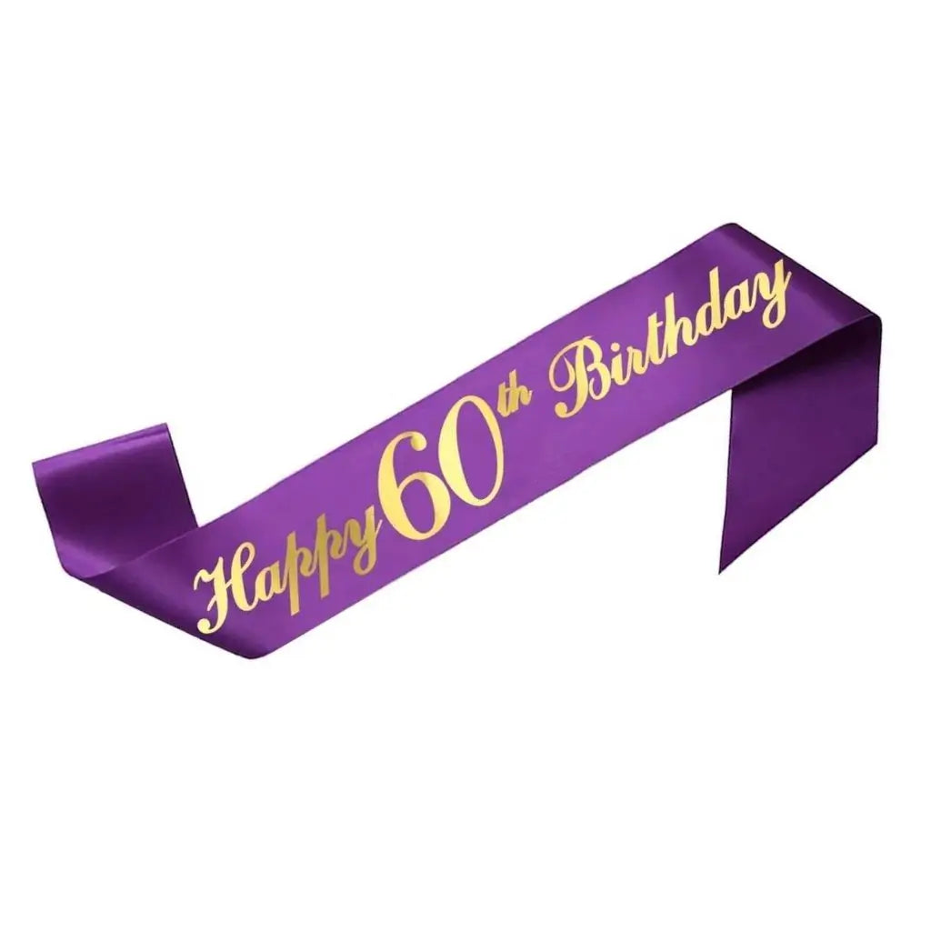 Purple Happy 60th Birthday Party Fabric Sash