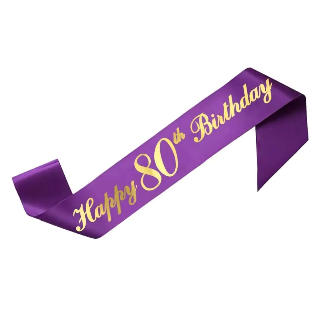 Purple Happy 80th Birthday Party Fabric Sash