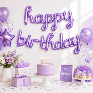 Purple 'happy birthday' Script Foil Letter Balloon Banner