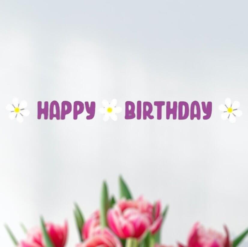 Purple Happy Birthday with White Daisy Flower Felt Banner Bunting