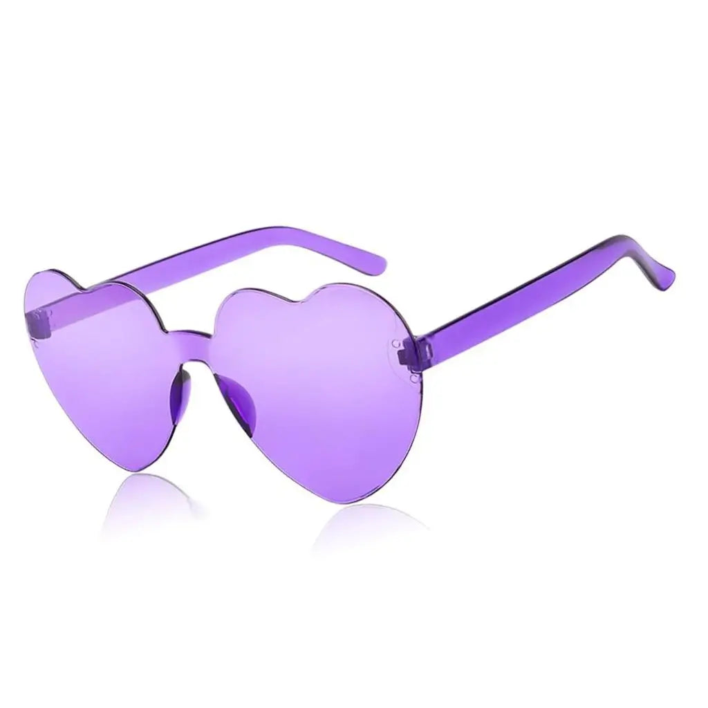 transparent Purple Love Heart Rimless Party Sunglasses